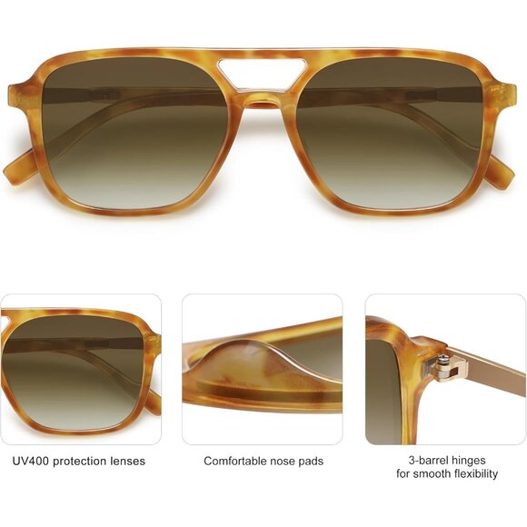 Sojos Women Mens Yellow Tortoise Trendy Rectangle Retro Shades Sunglasses - Picture 5 of 6